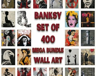 Banksy wall art set of 400 iconic street graffiti prints, digital download, graffiti posters, printable wall decor, urban art, Banksy prints