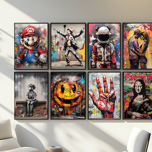Digital Graffiti Art Set | Pop Culture Urban Wall Decor Prints set of 8