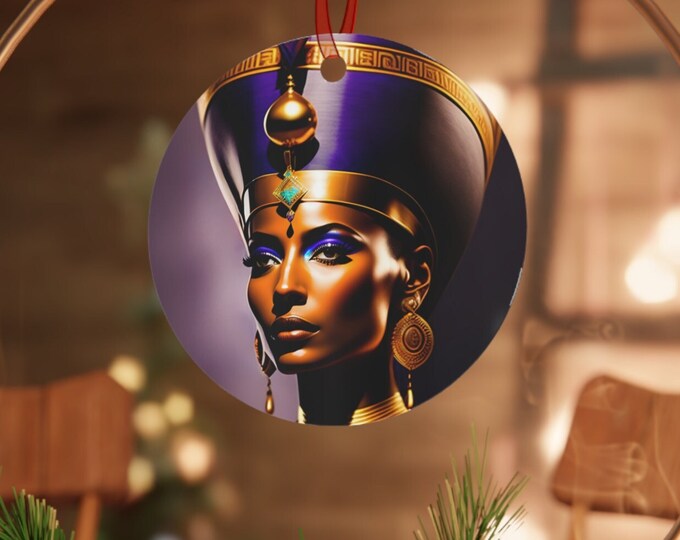 Christmas Ornament of Queen Nefertiti Painting 00, Metal Ornaments, Holiday -Christmas, Holiday Decors, Home Decor, Office Decor, Xmas Decor