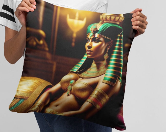 Square Throw Pillow with Queen Cleopatra Painting 37, Egyptian Decor, Ancient Egypt, Nap Pillow, Home, Couch Cushion, Arts -Gifts, Black Art