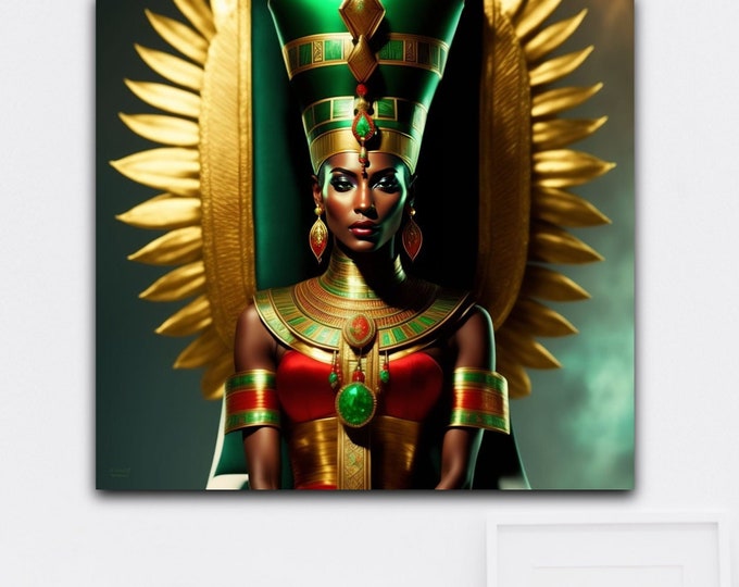 Egypt & Ethiopian Queen Sheba Painting 3, African Decor, Signed Fine Art, Wall Art, Wall Decor, Egyptian Mythology, Black Woman Art, Africa