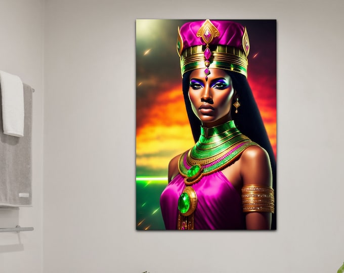 Egypt & Ethiopian Queen Sheba Painting 2 | Signed Fine Art | Mid Century Modern | Black Girl Art | Modern | Dine Room Décor | Y2K Wall Art
