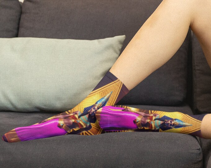 Socks with Egyptian Queen Nefertiti Painting 50, Printed Socks, Stylish, Cute, Art, Black Queen, African American, Egyptian, Ancient Egypt