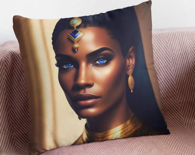 Square Throw Pillow with Queen Cleopatra Painting 20, Egyptian Decor, Ancient Egypt, Nap Pillow, Car, Office Decor, Arts -Gifts, Black Art