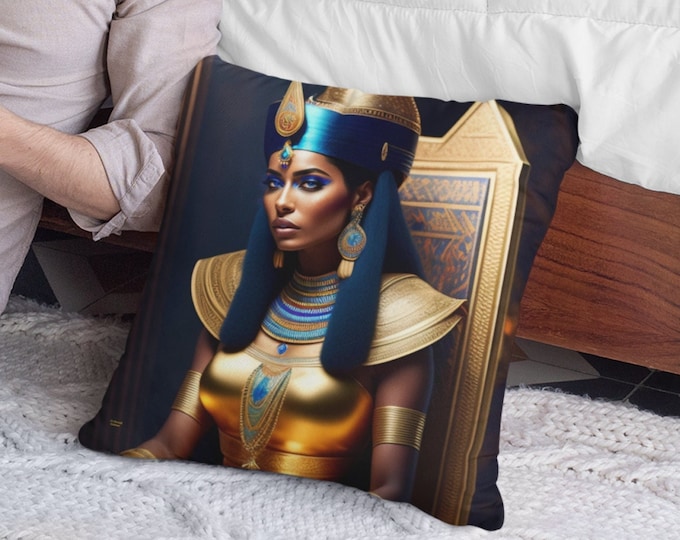 Square Throw Pillow with Queen Cleopatra Painting 21, Egyptian Decor, Ancient Egypt, Nap Pillow, Car, Office, Home, Arts -Gifts, Black Art