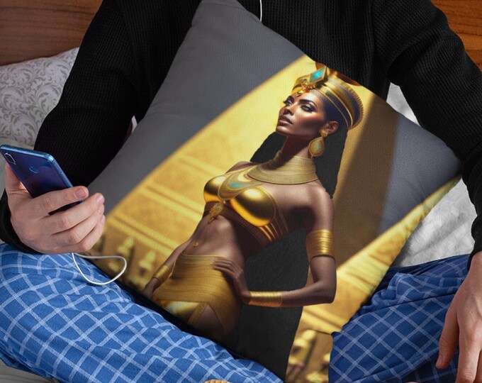 Spun Polyester Square Pillow with Queen Nefertiti Painting 31, Home Decor, Bedding, Bedroom, Apartment, Anniversary, Xmas, Arts -Gifts