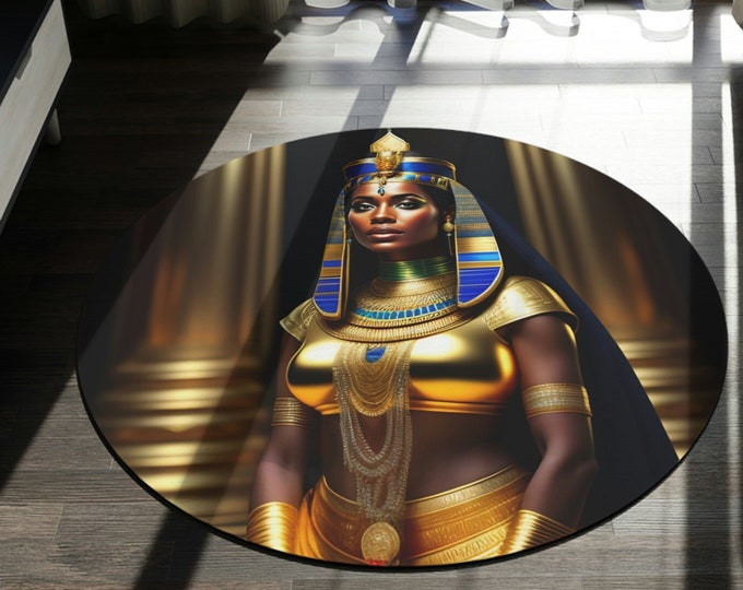 Queen Cleopatra Art Painted Area Rug, Woman Round Rug, Ethnic Floor Matm Rug For Living Room, Bridesmaid Gift, Gift for Her, Kids Room Rug