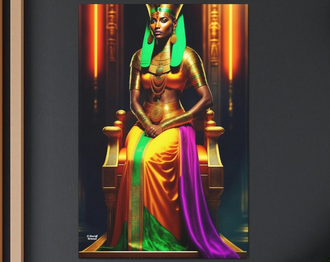 Egyptian Queen Cleopatra Painting 7, Wall Art, Canvas, Mid Century Modern, Black Art, Thoughtful Gift for Her, Office Decor, Arts -Gifts