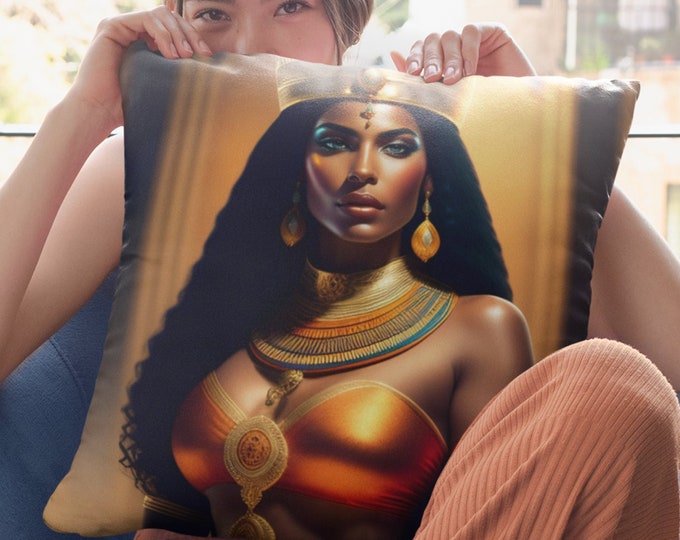 Spun Polyester Square Pillow with Queen Nefertiti Painting 18, Home Decor, Bedding, Bedroom, Apartment, Anniversary, Xmas, Arts -Gifts