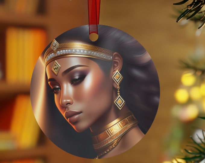 Christmas Ornament of Queen Cleopatra Painting 36, Metal Ornaments, Holiday -Christmas, Home Decor, Office, Xmas, Black Art, Arts -Gifts