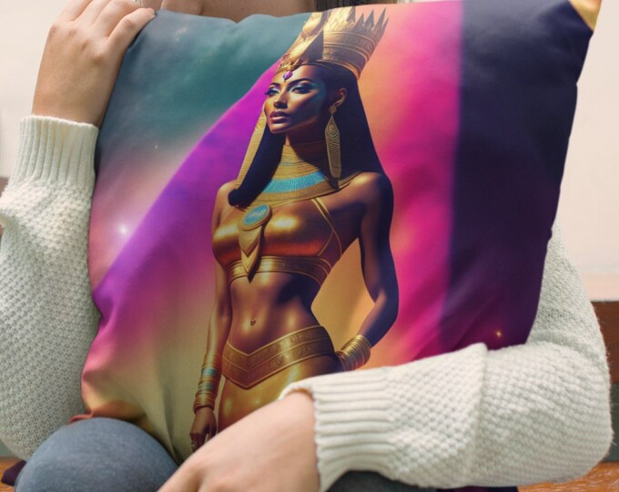Spun Polyester Square Pillow with Queen Nefertiti Painting 45, Home Decor, Bedding, Bedroom, Apartment, Anniversary, Xmas, Arts -Gifts