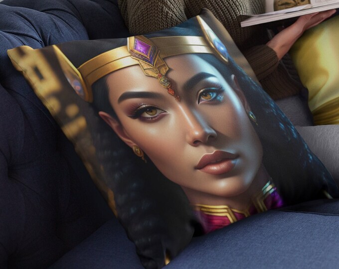 Square Throw Pillow with Queen Cleopatra Painting 1, Egyptian Decor, Ancient Egypt, Nap Pillow, Car, Dormitory, Arts -Gifts, Black Art
