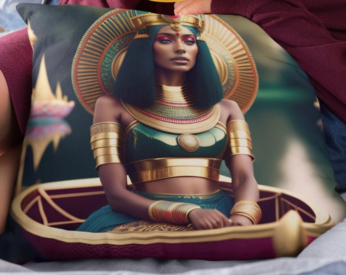 Spun Polyester Square Pillow with Queen Nefertiti Painting 36, Home Decor, Bedding, Bedroom, Apartment, Anniversary, Xmas, Arts -Gifts