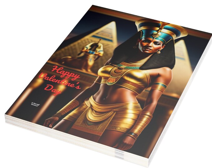 Valentines Day Cards with Queen Nefertiti Painting 10, Greeting Card, Postcard, Egyptian Queen Art, Ancient Egypt, Black Excellence, African