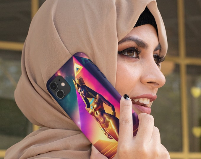 Cell Phone Case with Egyptian Queen Nefertiti Painting 45, Phone Accessory, iPhone Case, Phone Back Cover, Phone Accessory, Black Woman Art