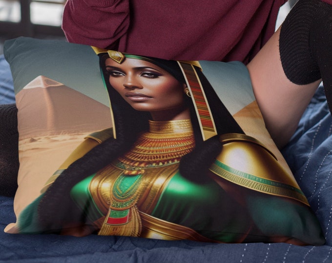 Square Throw Pillow with Queen Cleopatra Painting 11, Egyptian Decor, Ancient Egypt, Nap Pillow, Car, Dormitory, Arts -Gifts, Black Art