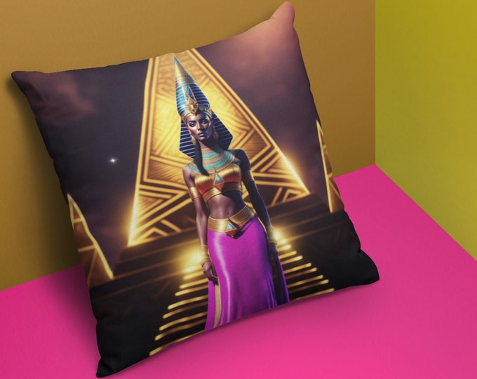 Spun Polyester Square Pillow with Queen Nefertiti Painting 50, Home Decor, Bedding, Bedroom, Apartment, Anniversary, Xmas, Arts -Gifts