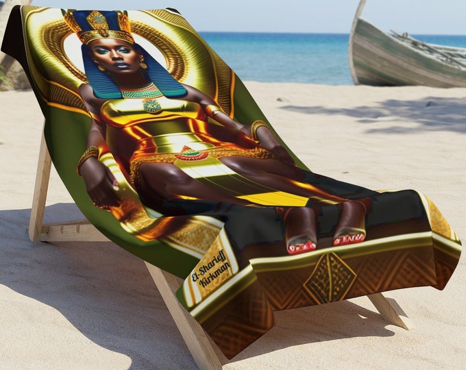 Beach Towel with Egyptian Art Queen Nefertiti Painting 4, Beach Blanket, Vacation Gift, Summer, Pool Towel, Black Woman Art, African Art