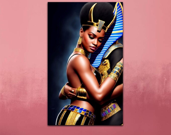 Queen Nefertiti and Egyptian King Canvas Painting 3, Wall Art, Black Art, Gift for Her, Gift for Him, Bedroom Decor, Office, Arts -Gifts