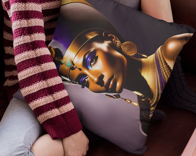 Spun Polyester Square Pillow with Queen Nefertiti Painting 00, Home Decor, Bedding, Bedroom, Apartment, Anniversary, Xmas, Arts -Gifts