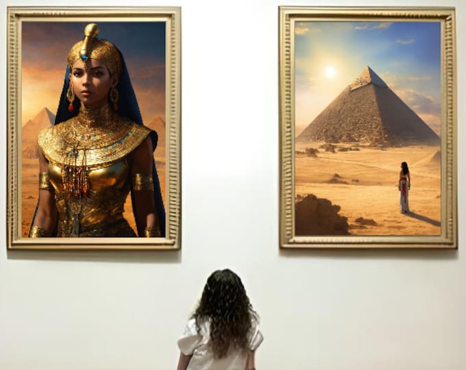 Ancient Egypt & Ethiopian Queen Sheba Painting Warrior of Great Africa Digital Prints, Set of 2 Wall Art, Wall Decor, Black Women, Afro Png
