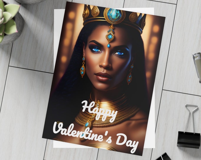 Valentines Day Cards with Queen Cleopatra Painting 13, Greeting Cards, Postcard, Gifts for Her, Afrocentric, Black Queen, African Art, Egypt