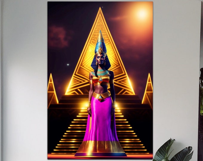 EGYPT QUEEN PAINTING Nefertiti Canvas Art, Black Queen Painting, Historic Queen Art, Mid Century Queen Handmade Painting 50 Canvas Wrap