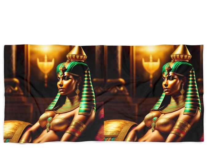 Beach Towel with Egyptian Art Queen Cleopatra Painting 37, Beach Blanket, Vacation Gift, Summer, Pool Towel, Black Woman Art, African Art