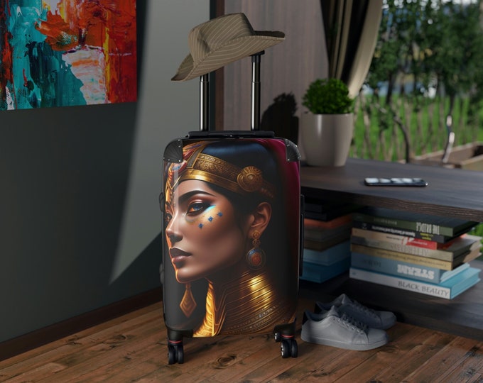 Suitcase with Egyptian Queen Cleopatra Painting 4, Luggage, Vacation, Girls Trip, Business, Travel, Afrocentric Art, Afro Queen
