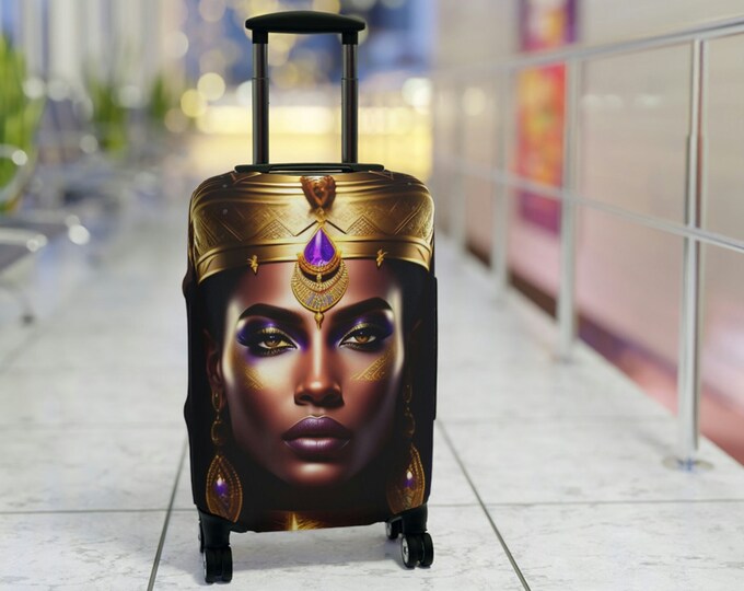 Luggage Cover with Egyptian Queen Nefertiti Painting 9, Luggage Protector, Suitcase Cover, Holiday, Vacation, African Wrap, Black Woman Art
