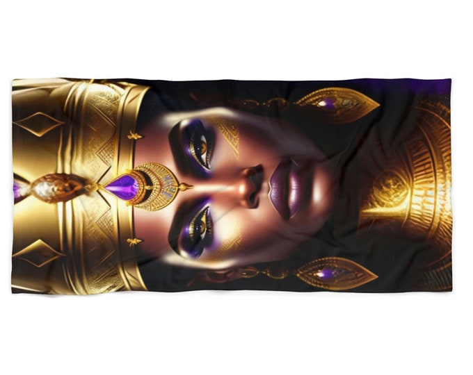 Beach Towel with Egyptian Art Queen Nefertiti Painting 9, Beach Blanket, Vacation Gift, Summer, Pool Towel, Black Woman Art, African Art