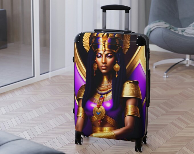 Suitcase with Egyptian Queen Cleopatra Painting 8, Luggage, Vacation, Girls Trip, Summer, Business, Travel, Afrocentric Art, Afro Queen