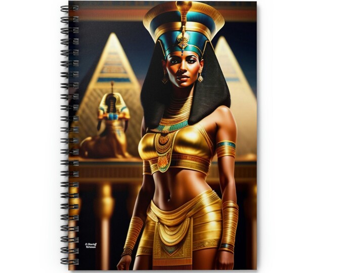Spiral Notebook with Queen Nefertiti Painting 10, Lined Notebook, Spiral, Journals and Notebooks, Black Women Art, Afro Art, Egyptian Art
