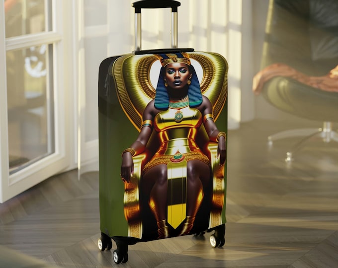 Luggage Cover with Egyptian Queen Nefertiti Painting 4, Luggage Protector, Suitcase Cover, Holiday, Vacation, African Wrap, Black Woman Art