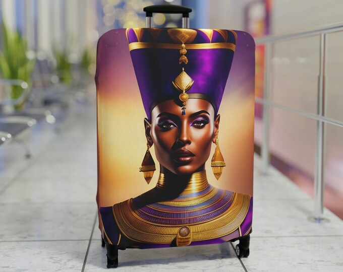 Luggage Cover with Egyptian Queen Nefertiti Painting 5, Luggage Protector, Suitcase Cover, Holiday, Vacation, African Wrap, Black Woman Art