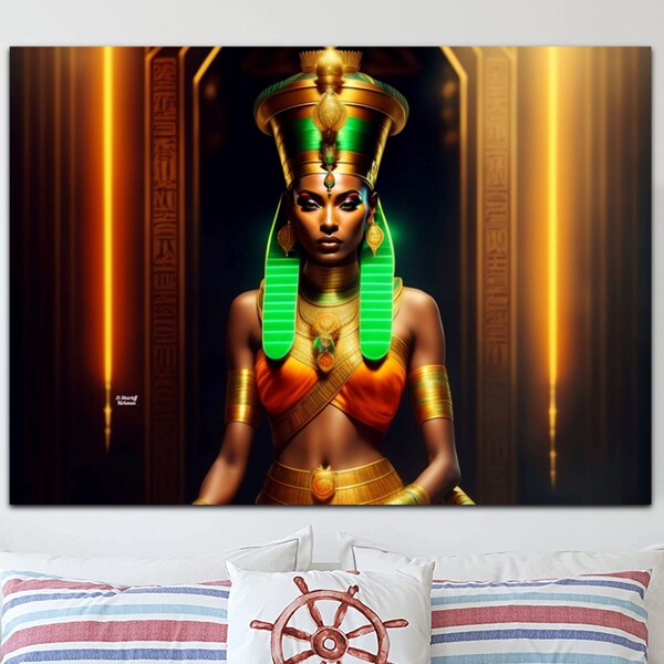 Peinture égyptienne de la reine Néfertiti 19 | Art mural moderne | Galerie | Femmes noires | Illustration de mode | Décoration | Cadeau pour la maison | Art africain