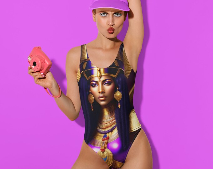 Swimsuit with Egyptian Queen Cleopatra Painting 8, Swimwear, Bride Bathing Suit, Beach Wear, Bikini, Afrocentric Art, African Fashion