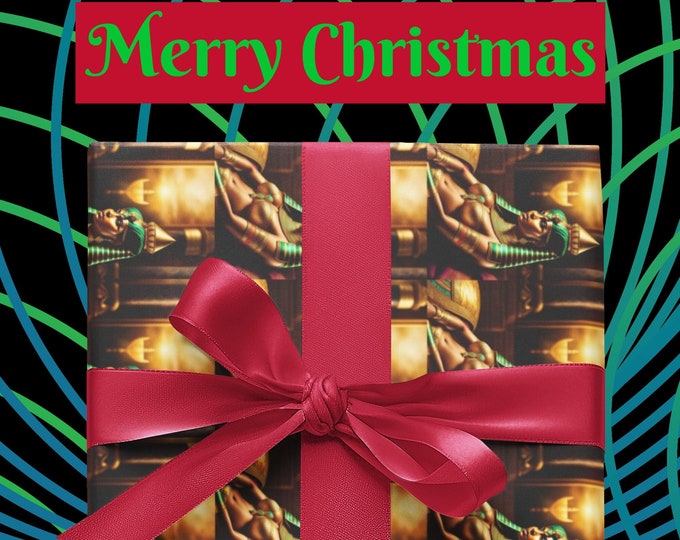 Gift Wrapping Paper with Egypt Queen Cleopatra Painting 37, Xmas Presents, Birthday Gifts for Her, Black Art, Eco Friendly, Egyptian Decor