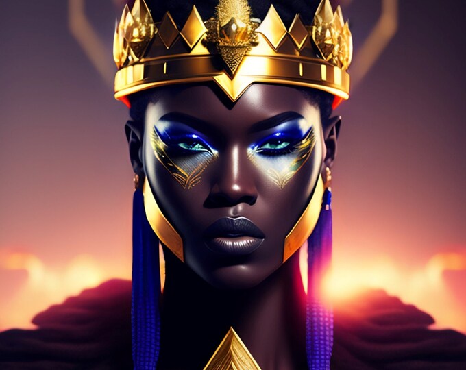 Egyptian Goddess Isis Painting 3 | Print | Instant Digital Download | Gallery Wall Art | Woman Portrait | Black Hair | Black Girl | Maat