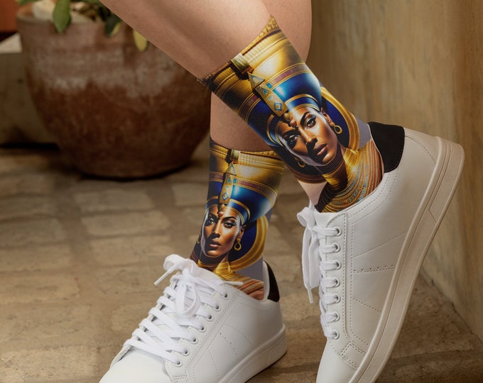 Socks with Egyptian Queen Nefertiti Painting 1, Printed Socks, Stylish, Cute, Art, Black Queen, African American, Egyptian, Ancient Egypt
