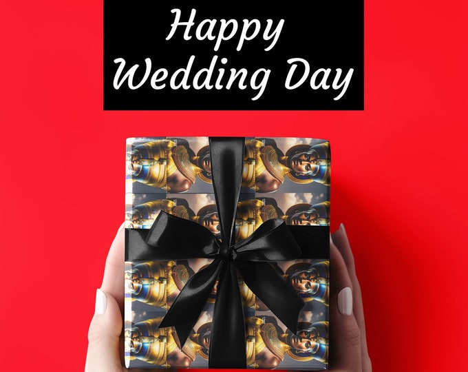 Gift Wrapping Paper with Queen Nefertiti Painting 1, Christmas Presents, Birthday Gifts for Best Friends, Graduate, Eco-Friendly, Black Art