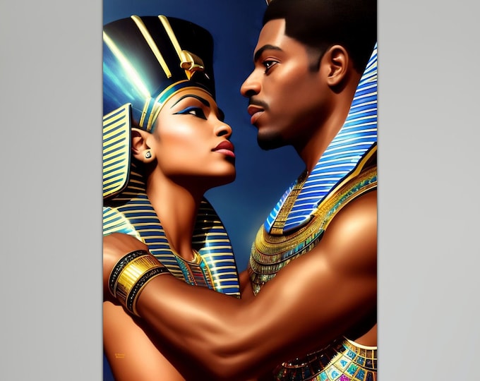 QUEEN NEFERTITI and Egyptian King Canvas Painting 1, Wall Art, Couple Wedding Gift, Home Decor, Office, Dorm, African Artwork, Arts -Gifts
