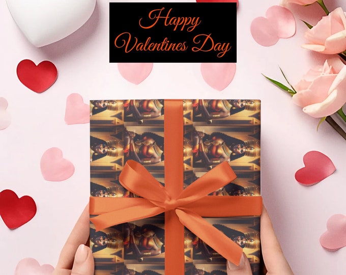 Gift Wrapping Paper with Queen Nefertiti Painting 18, Xmas Presents, Birthday Gifts for Best Friends, Graduate, Romantic, Family, Black Art