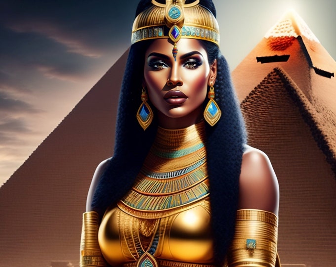 Egyptian Goddess Isis Painting 2 | Print | Instant Digital Download | Modern Wall Art | Afro | Picasso Print Quality | Decadent Young Woman