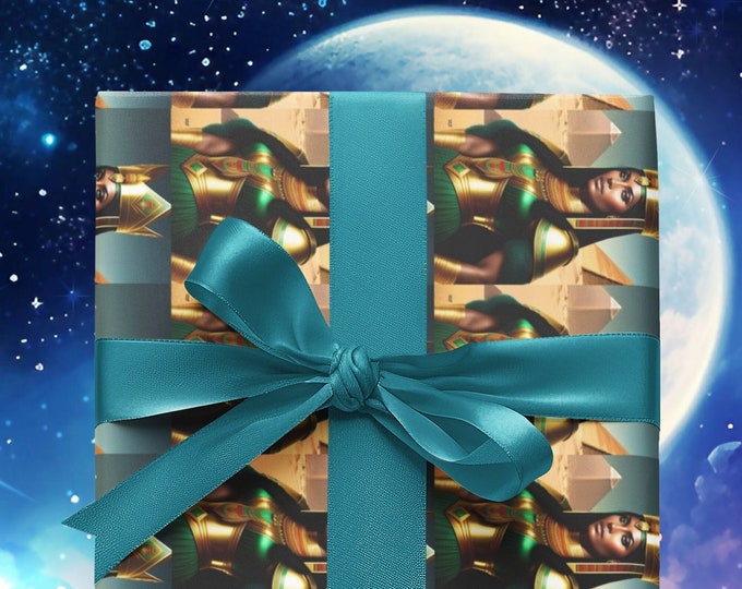 Gift Wrapping Paper with Egypt Queen Cleopatra Painting 11, Xmas Presents, Birthday Gifts for Her, Black Art, Eco Friendly, Egyptian Decor