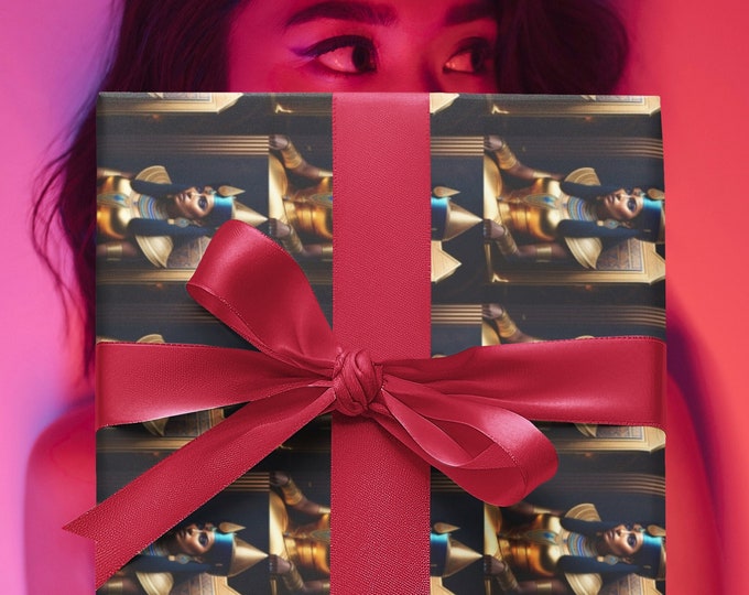Gift Wrapping Paper with Queen Cleopatra Painting 21, Christmas Presents, Birthday, Graduation, Black Art, Egypt, Eco Friendly, Arts -Gifts