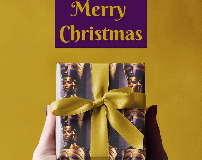 Gift Wrapping Paper with Queen Nefertiti Painting 00, Christmas Presents, Birthday Gifts for Best Friends, Graduate, Eco-Friendly, Black Art