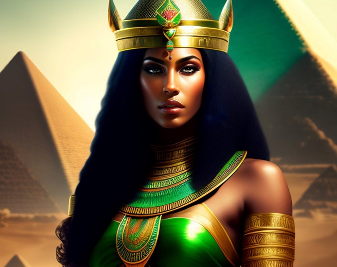 Egyptian Goddess Isis Painting 4 | Woman Portrait Art | Black Women Poster | Emerald Green Art | Black Girl | Instant Digital Download Print