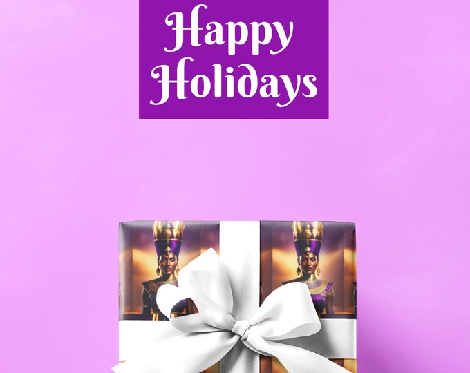 Gift Wrapping Paper with Queen Nefertiti Painting 5, Christmas Presents, Birthday Gifts for Best Friends, Graduate, Eco-Friendly, Black Art