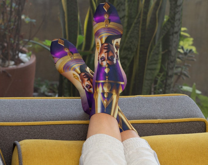 Socks with Egyptian Queen Nefertiti Painting 5, Printed Socks, Stylish, Cute, Art, Black Queen, African American, Egyptian, Ancient Egypt